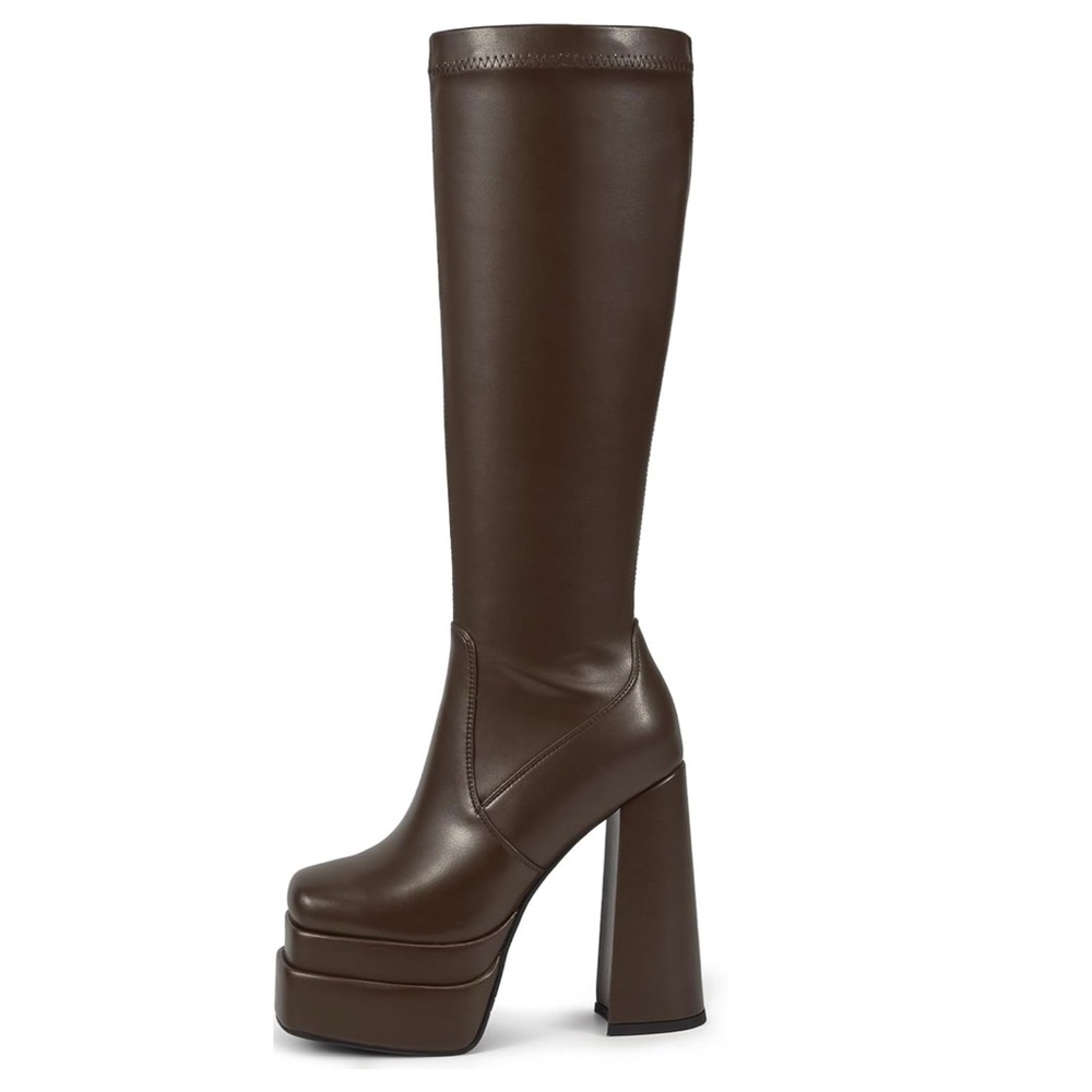 WET KISS • Brown Platform Knee High Boots Women Chunky Heel Includes Box - Picture 4 of 6